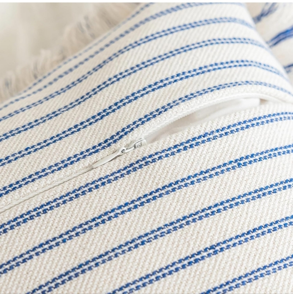New!Throw Pillow Covers 26x26 Set of 2 Striped Fringe Farmhouse Canvas Blue Boho - Picture 6 of 7